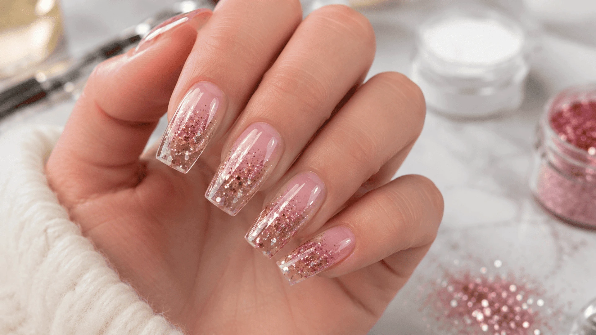 Unhas Encapsuladas com Glitter